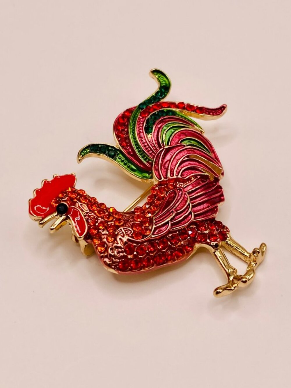 Colorful Rooster Rhinestone Brooch Pin -108B - Picture 2 of 5